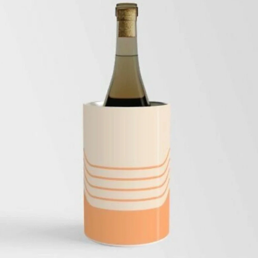 Society6 Mod Wine Chiller Double Wall Stainless Steel‎ Orange Tan New In Box